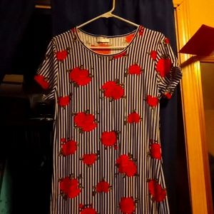 Long dress with black stripes and red roses size L
